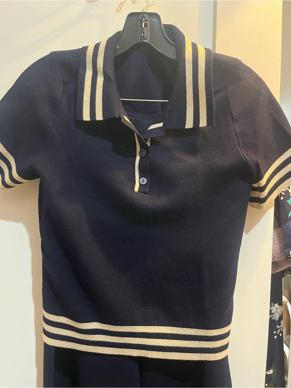Caroline Constas Navy Wide-Leg Jumpsuit with Cream Stripes - Picture 5 of 5